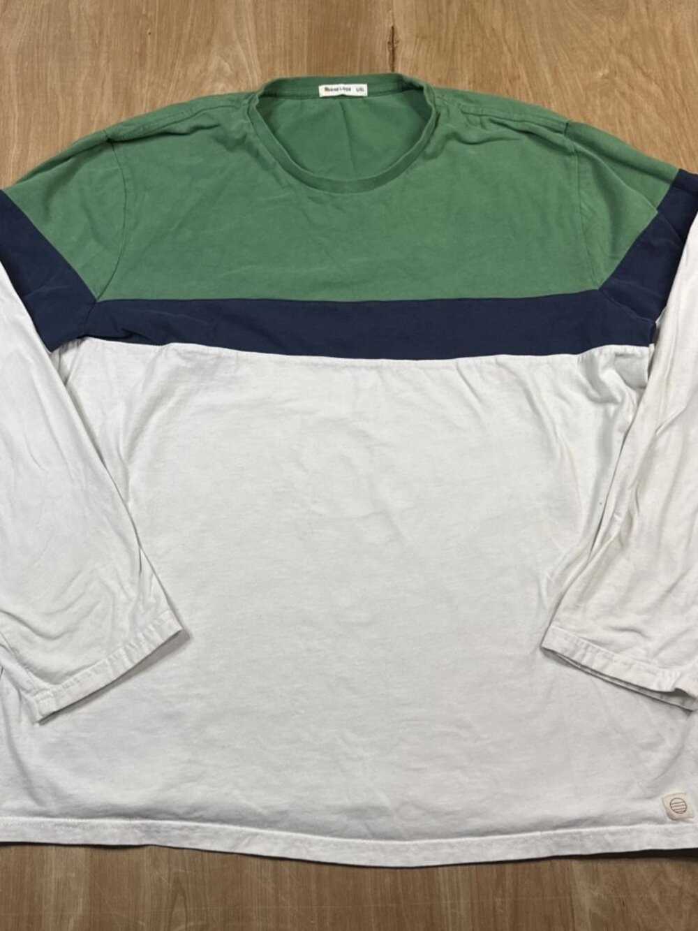 Marine layer Mens Striped Long Sleeve Pullover Shirt L/XL Green/Blue/White